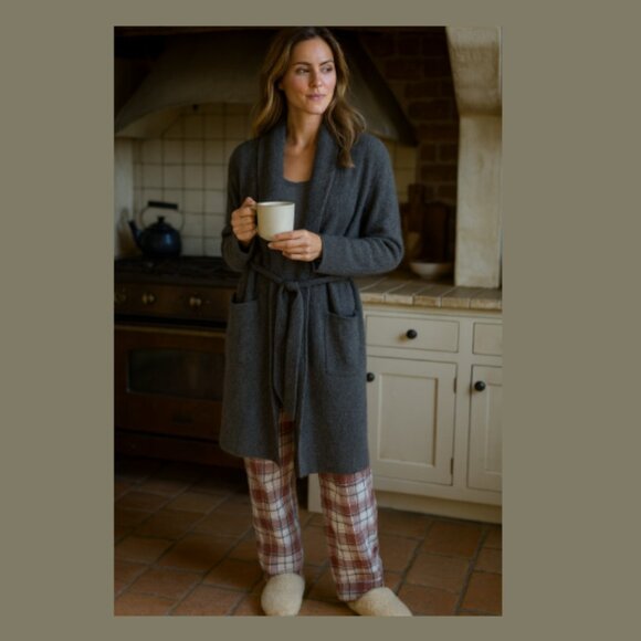 HUDSON NORTH 100% Cashmere Robe Cardigan Sweater Tie Waist Grey Women's Medium - Picture 1 of 14